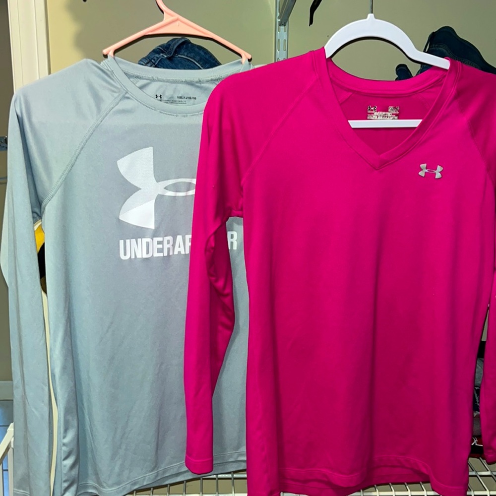 2 Under Armour long sleeve “Athletic” tops! One adult small & one XL Youth.